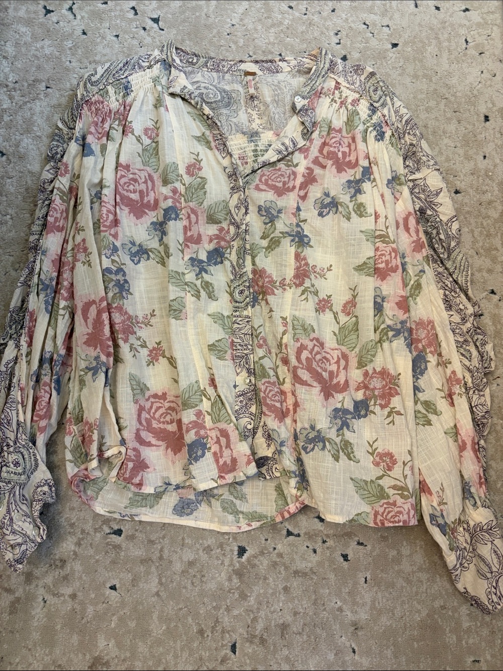 Free People MarayaFloral Button-Front Puff Sleeve Blouse size Medium - Picture 4 of 5